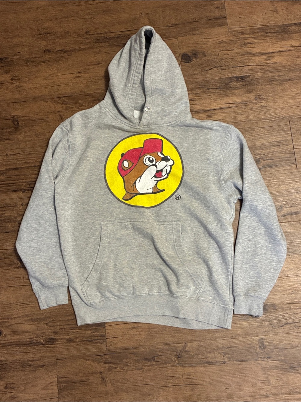 M Gray Hoodie with Buc-ee's Beaver Logo - lane 7 MEDIUM